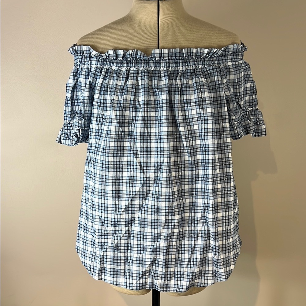 Michael Kors Blue and White Checkered Top